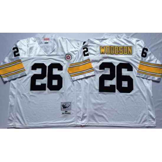 Men Pittsburgh Steelers 26 Rod Woodson White M&N Throwback Jersey
